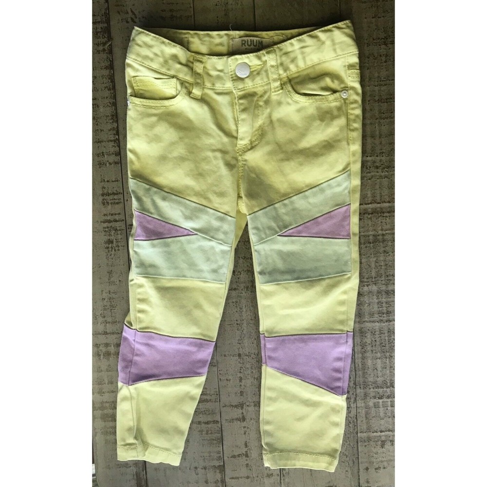 Ruum girls pants jeans Sz 2 skinny jeggings Yellow adjustable waist Twins?